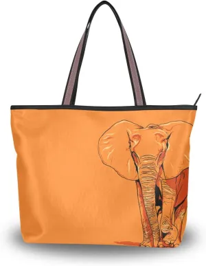 Woman Tote Bag Shoulder Handbag Orange Elephant for Work Travel Business Beach Shopping School