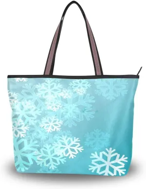 Woman Tote Bag Shoulder Handbag White Snowflakes for Work Travel Business Beach Shopping