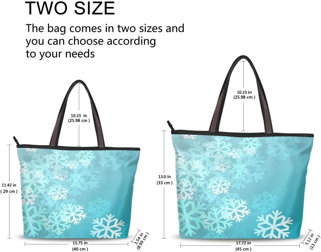 Woman Tote Bag Shoulder Handbag White Snowflakes for Work Travel Business Beach Shopping