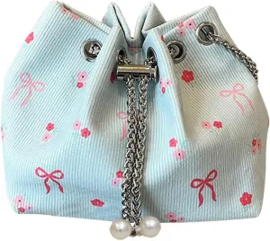Women Bucket Bag Drawstring Shoulder Bag with Chain Crossbody Bag Clutch Purse for Work Travel