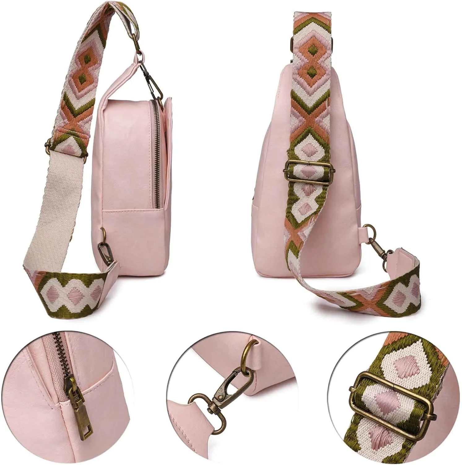 Women Chest Bag Sling Bag Small Crossbody PU Leather Satchel Daypack for Lady Shopping Travel Fashion Shoulder Strap