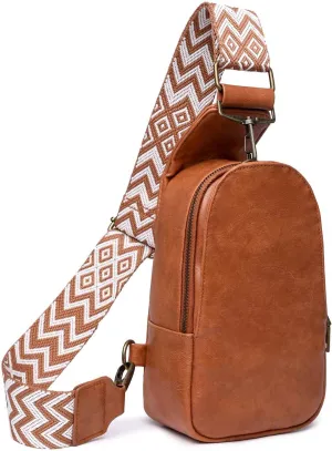 Women Chest Bag Sling Bag Small Crossbody PU Leather Satchel Daypack for Lady Shopping Travel Fashion Shoulder Strap