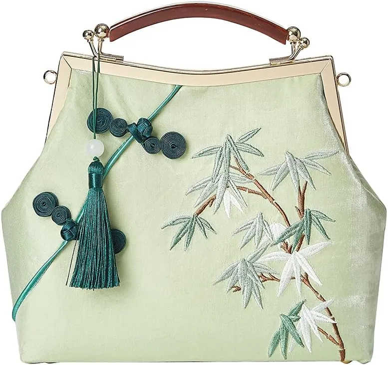 Women Chinese Classical Embroidery Purse Vintage Embroidery Clutch Handag with Tassel and Pendant