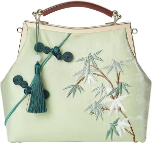 Women Chinese Classical Embroidery Purse Vintage Embroidery Clutch Handag with Tassel and Pendant