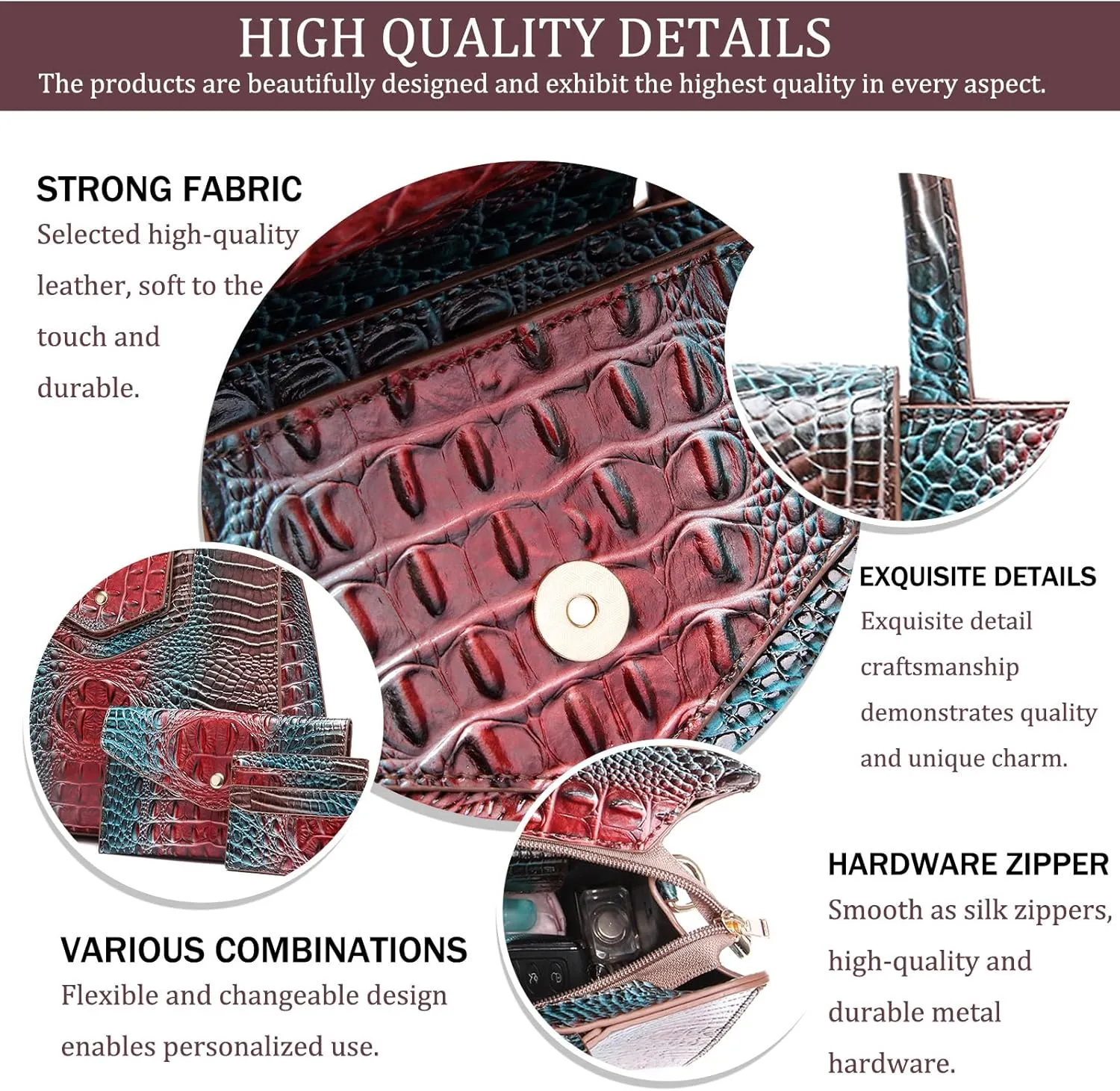 Women Embossed Pattern Satchel Handbags Wallet 3 pcs Set Crossbody Tote Top Handle Vegan Leather Ladies Bag