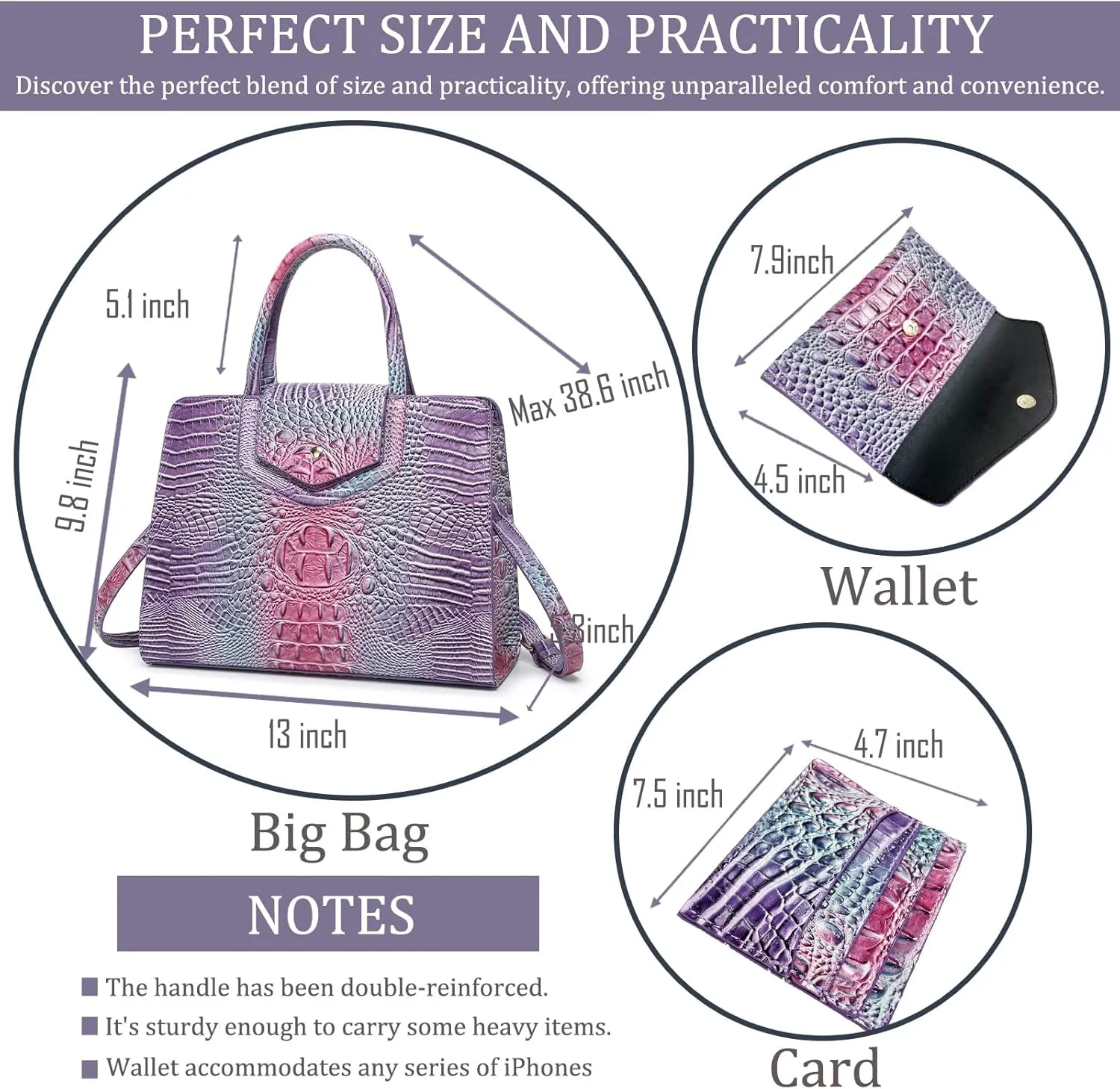 Women Embossed Pattern Satchel Handbags Wallet 3 pcs Set Crossbody Tote Top Handle Vegan Leather Ladies Bag