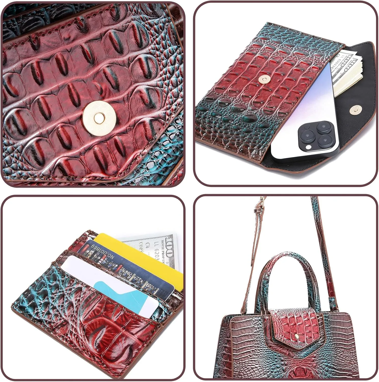 Women Embossed Pattern Satchel Handbags Wallet 3 pcs Set Crossbody Tote Top Handle Vegan Leather Ladies Bag