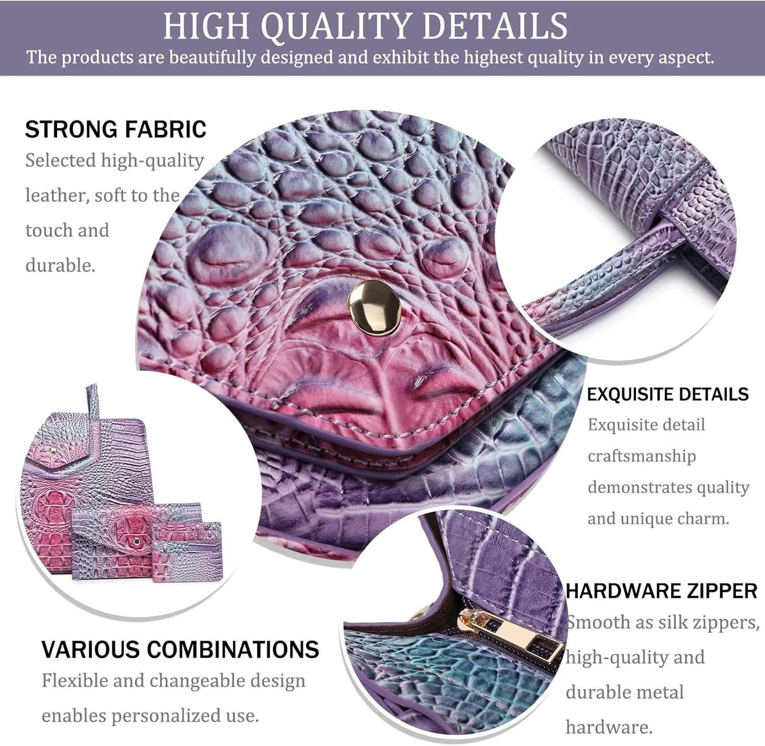 Women Embossed Pattern Satchel Handbags Wallet 3 pcs Set Crossbody Tote Top Handle Vegan Leather Ladies Bag