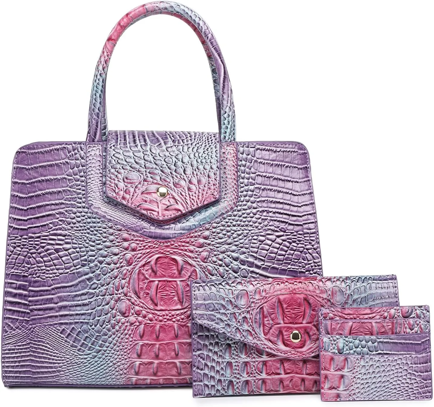 Women Embossed Pattern Satchel Handbags Wallet 3 pcs Set Crossbody Tote Top Handle Vegan Leather Ladies Bag