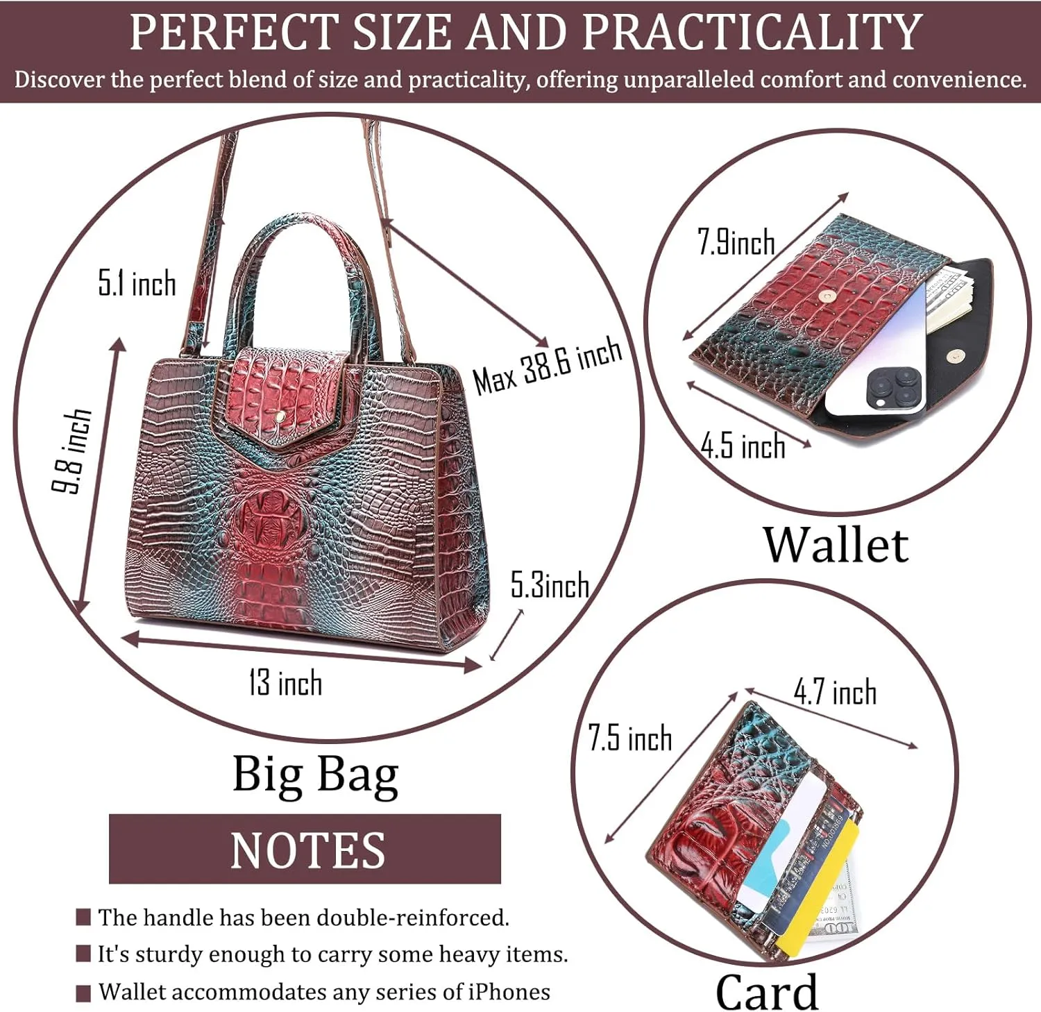 Women Embossed Pattern Satchel Handbags Wallet 3 pcs Set Crossbody Tote Top Handle Vegan Leather Ladies Bag
