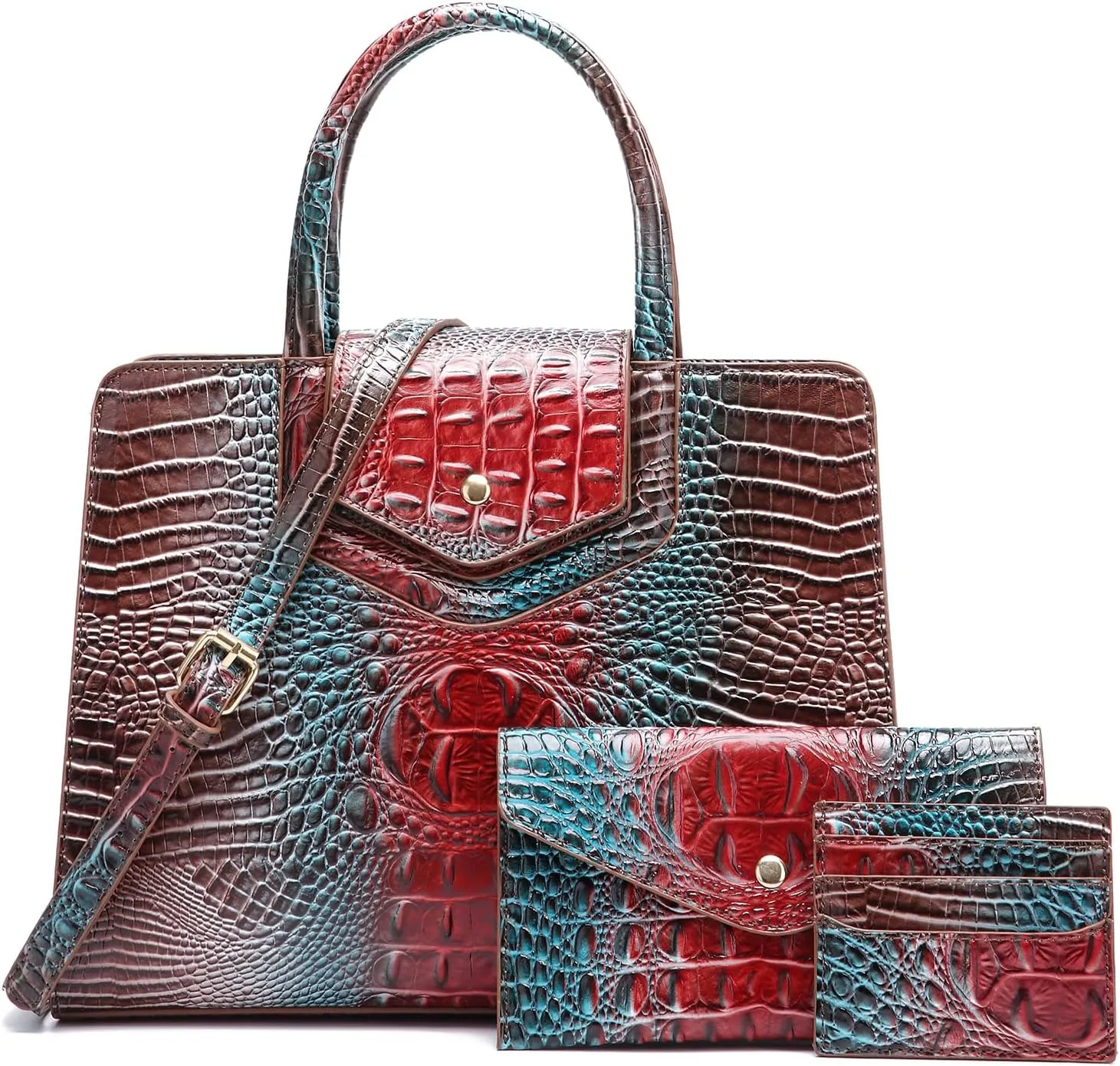 Women Embossed Pattern Satchel Handbags Wallet 3 pcs Set Crossbody Tote Top Handle Vegan Leather Ladies Bag