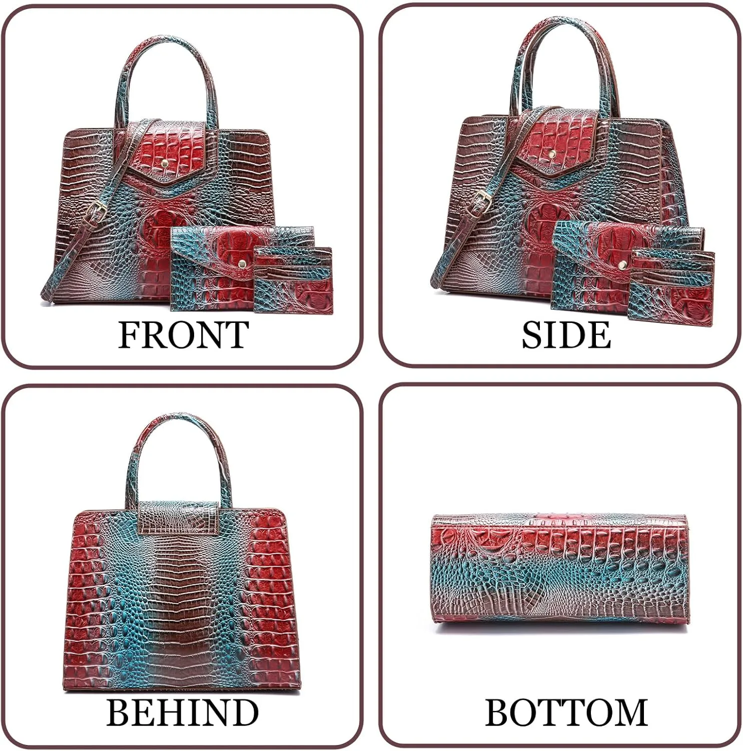 Women Embossed Pattern Satchel Handbags Wallet 3 pcs Set Crossbody Tote Top Handle Vegan Leather Ladies Bag