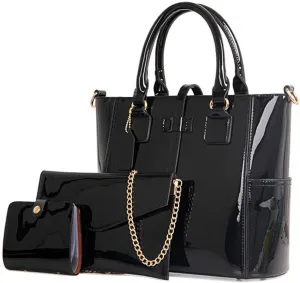 Women Fashion Handbags Patent Leather Tote Purses Shoulder Top Handle Bags 3pcs
