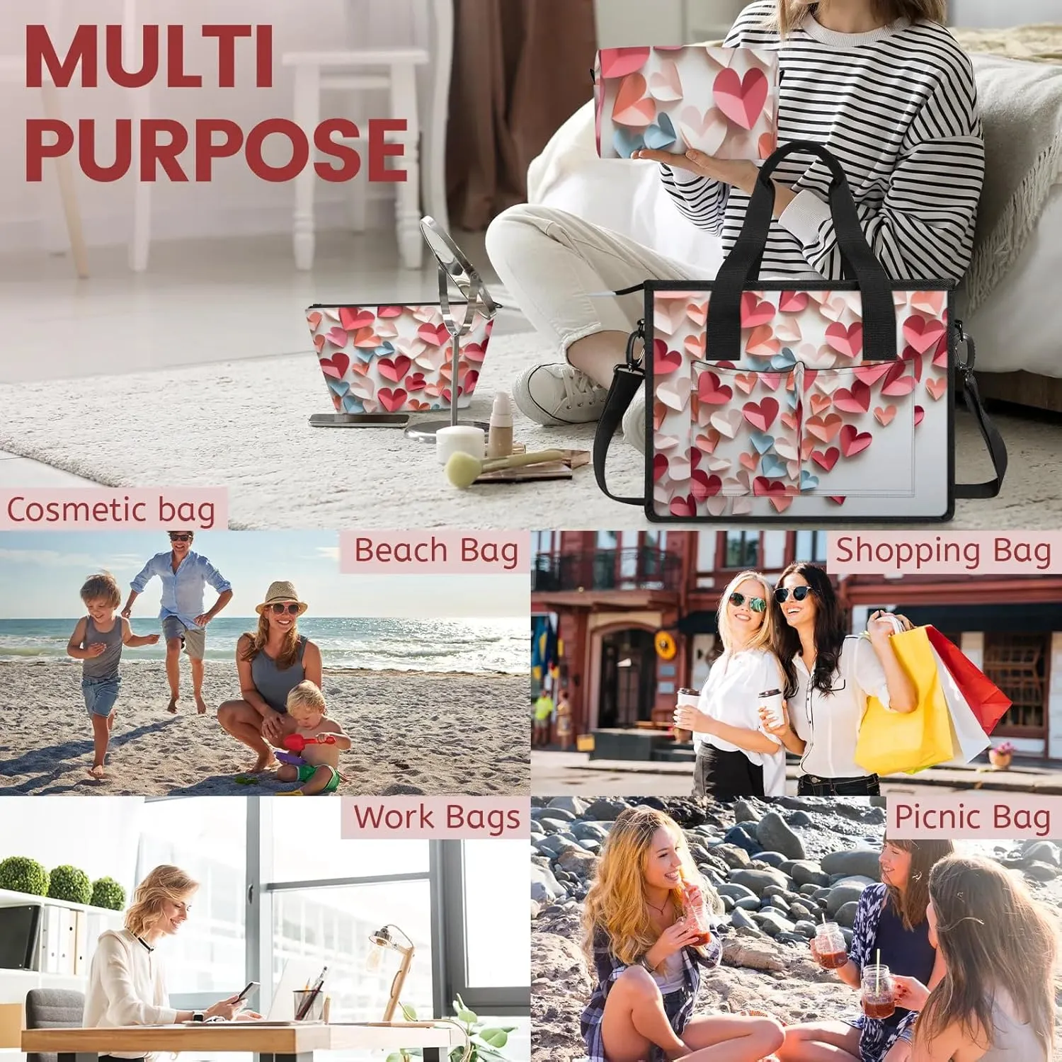 Women Fashion Tote Bag Wallet Shoulder Bags Set 3PCS Top Handle Satchel Purse Large Zippered Handbag Daily Use