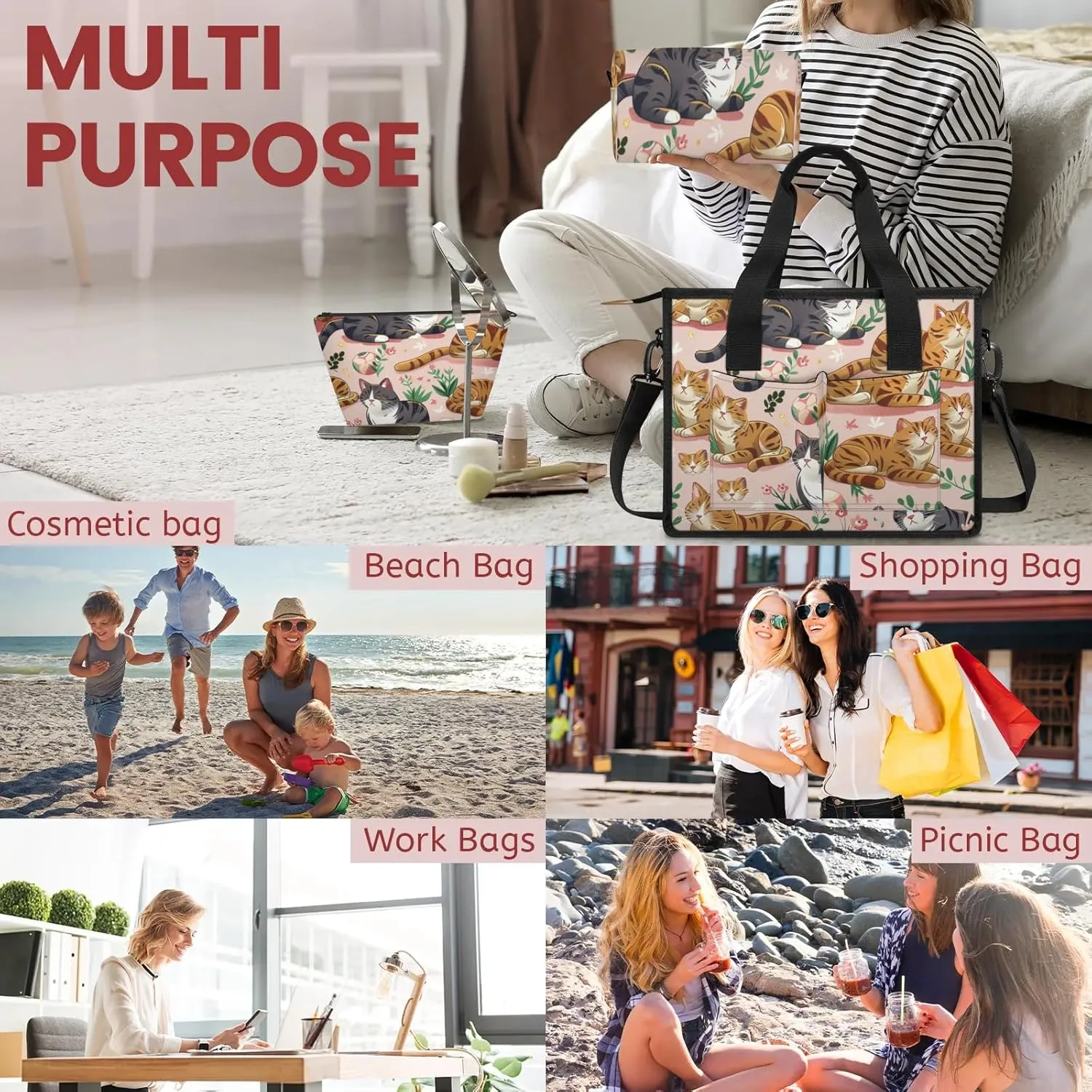 Women Fashion Tote Bag Wallet Shoulder Bags Set 3PCS Top Handle Satchel Purse Large Zippered Handbag Daily Use