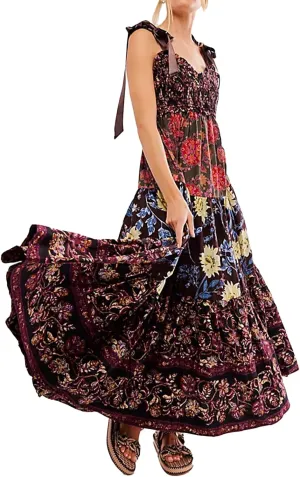 Women Floral Maxi Dress Sleeveless Tie Shoulder Bohemian Flowy Smocked Dresses Casual Summer Sundress with Pockets