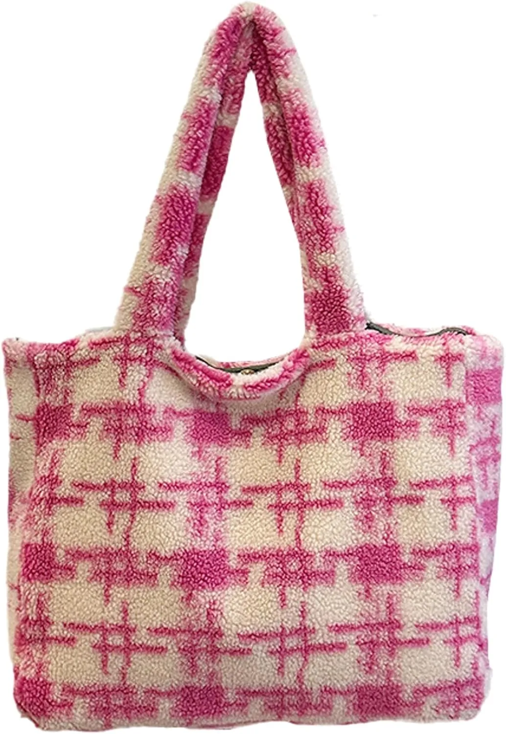 Women Floral Tote Bag 2024 Fall Winter Handbag Cozy Faux Fur Shoulder Bag