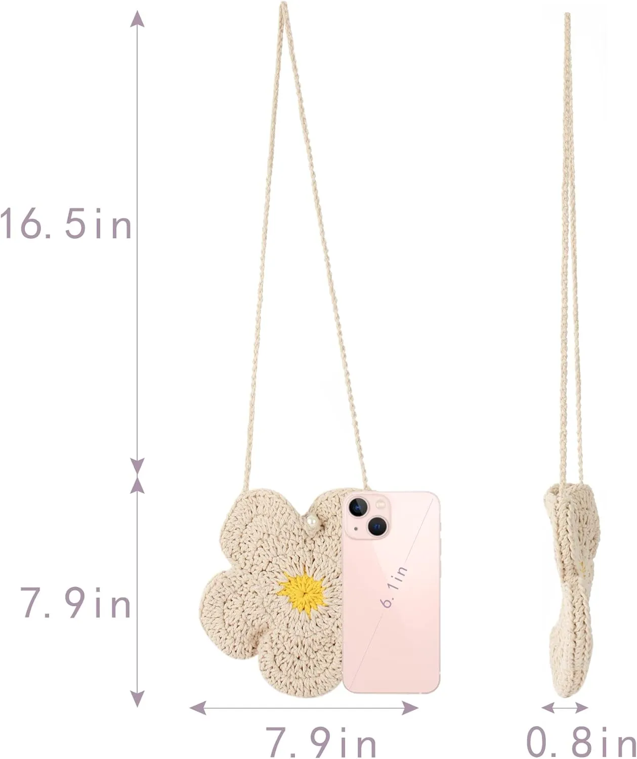 Women Girls Mini Flower Crochet Shoulder Crossbody Bag Handmade Handbag Purse Cotton Cellphone Wallet