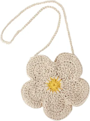 Women Girls Mini Flower Crochet Shoulder Crossbody Bag Handmade Handbag Purse Cotton Cellphone Wallet