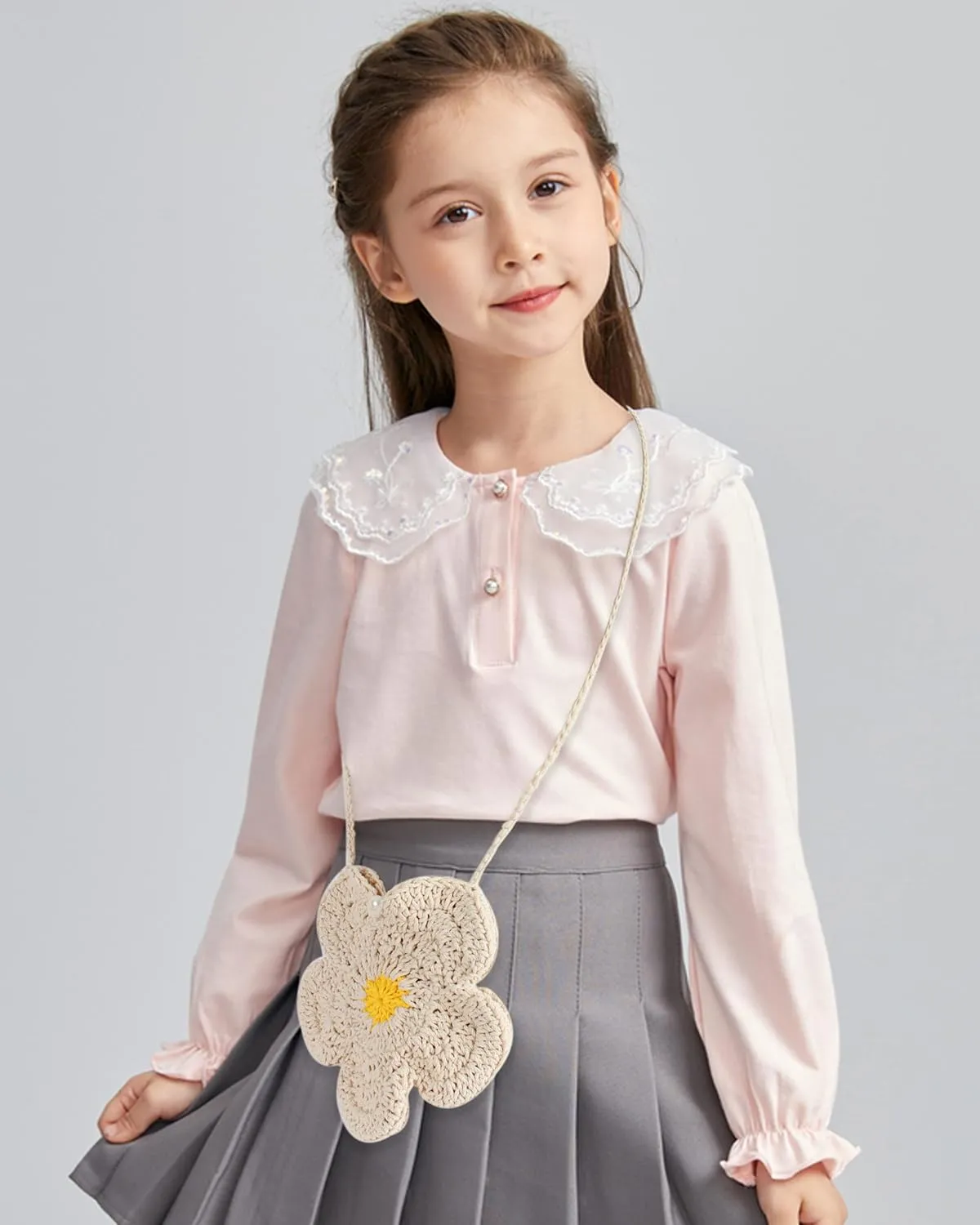 Women Girls Mini Flower Crochet Shoulder Crossbody Bag Handmade Handbag Purse Cotton Cellphone Wallet