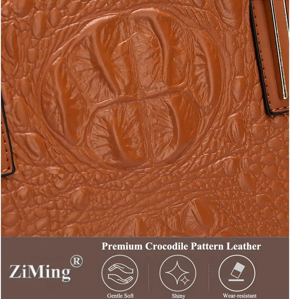 Women Handbags and Purses Set Premium Crocodile Pattern Top Handle Handbag Zip Wallet Clutch Tote Bag Satchel 3 Pcs