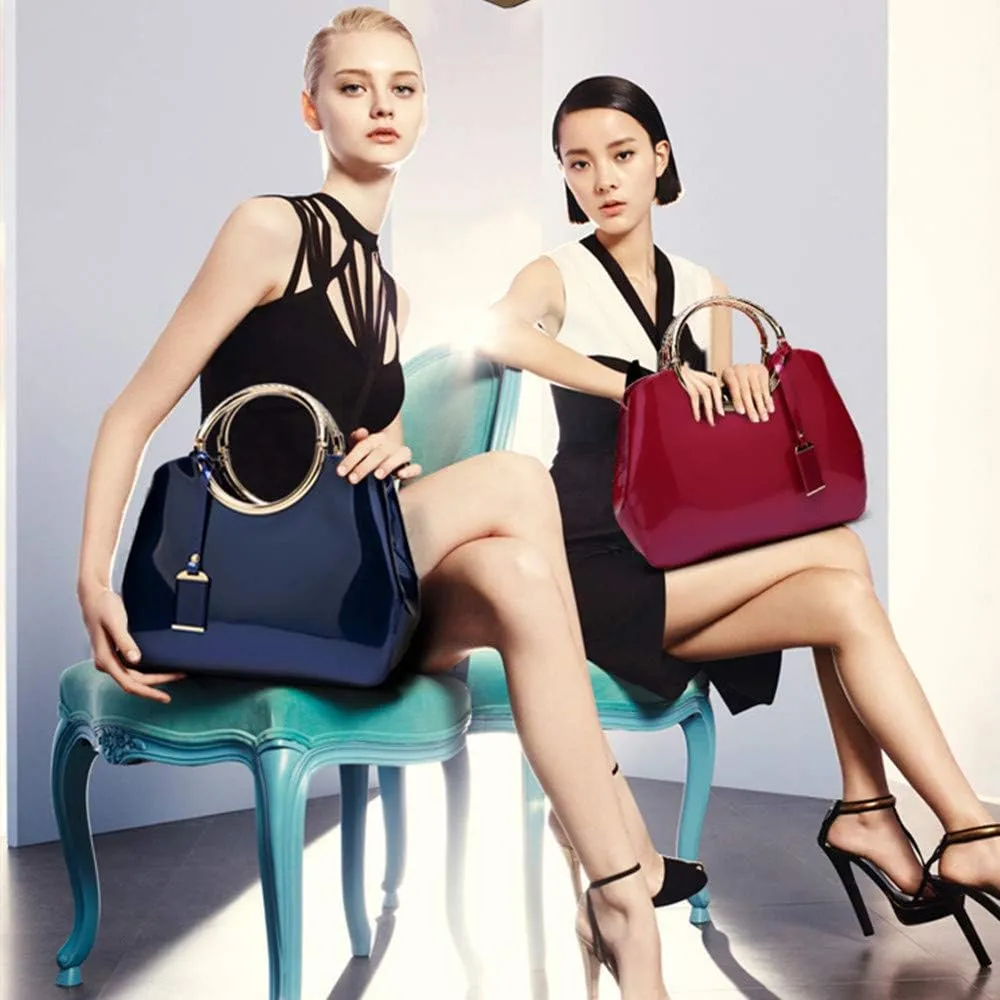 Women Handbags, Ladies Top Handle Bags, Patent Leather Stylish Tote Shoulder Bags Purse for Work, Wedding, Shopping, Dating