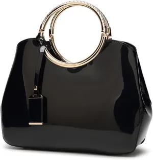 Women Handbags, Ladies Top Handle Bags, Patent Leather Stylish Tote Shoulder Bags Purse for Work, Wedding, Shopping, Dating