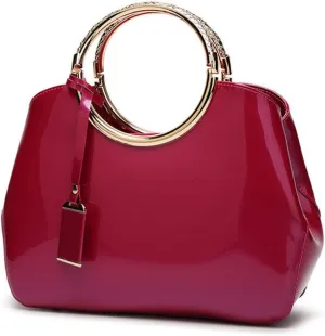 Women Handbags, Ladies Top Handle Bags, Patent Leather Stylish Tote Shoulder Bags Purse for Work, Wedding, Shopping, Dating