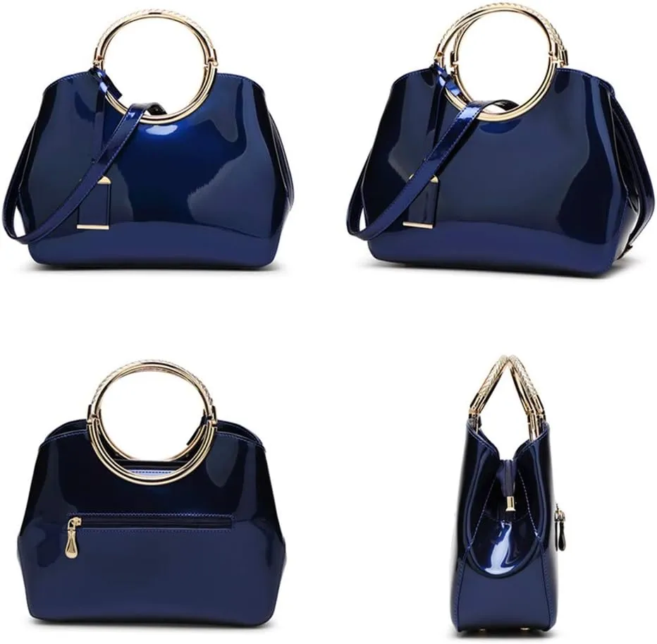 Women Handbags, Ladies Top Handle Bags, Patent Leather Stylish Tote Shoulder Bags Purse for Work, Wedding, Shopping, Dating
