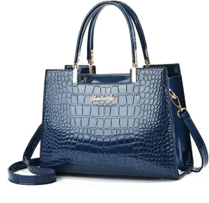 Women handbags Purse Shiny Patent Leather Crocodile Pattern Top Handle Handbag Satchel Bags Zipper Medium Tote Bag
