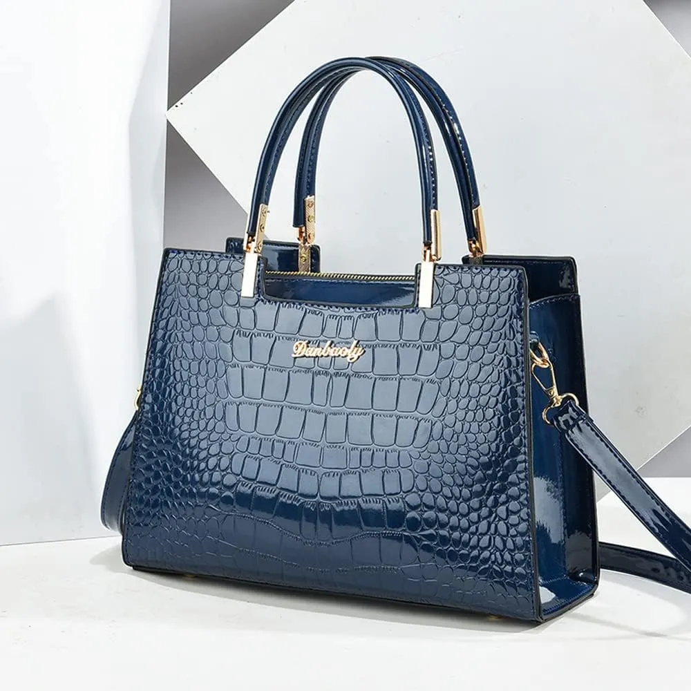 Women handbags Purse Shiny Patent Leather Crocodile Pattern Top Handle Handbag Satchel Bags Zipper Medium Tote Bag