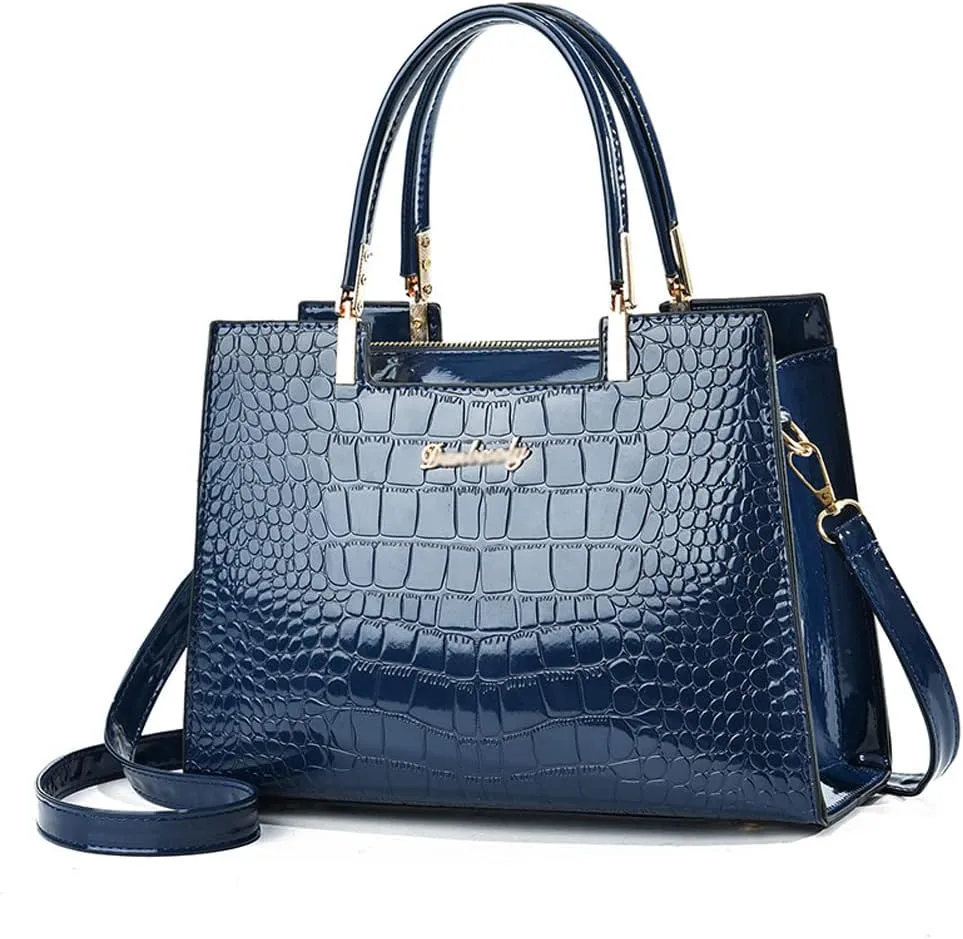 Women handbags Purse Shiny Patent Leather Crocodile Pattern Top Handle Handbag Satchel Bags Zipper Medium Tote Bag