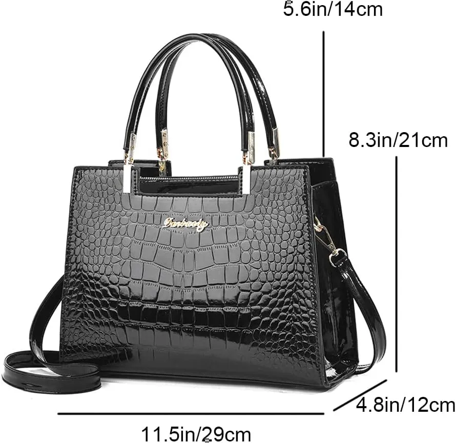 Women handbags Purse Shiny Patent Leather Crocodile Pattern Top Handle Handbag Satchel Bags Zipper Medium Tote Bag