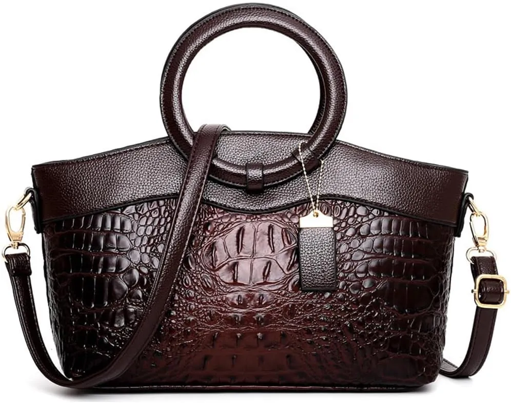 Women Handbags Tote Bags PU Leather Crocodile Pattern Purse Top Circular Handle Handbag Ladies Satchel Shoulder Bag