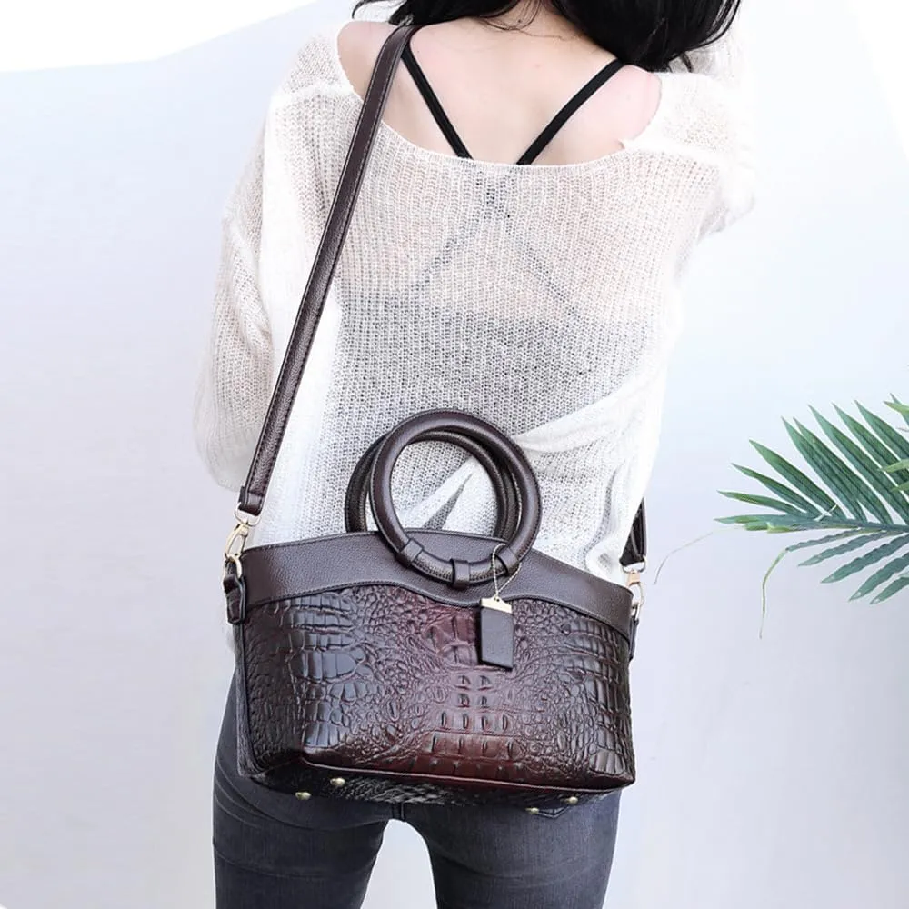 Women Handbags Tote Bags PU Leather Crocodile Pattern Purse Top Circular Handle Handbag Ladies Satchel Shoulder Bag