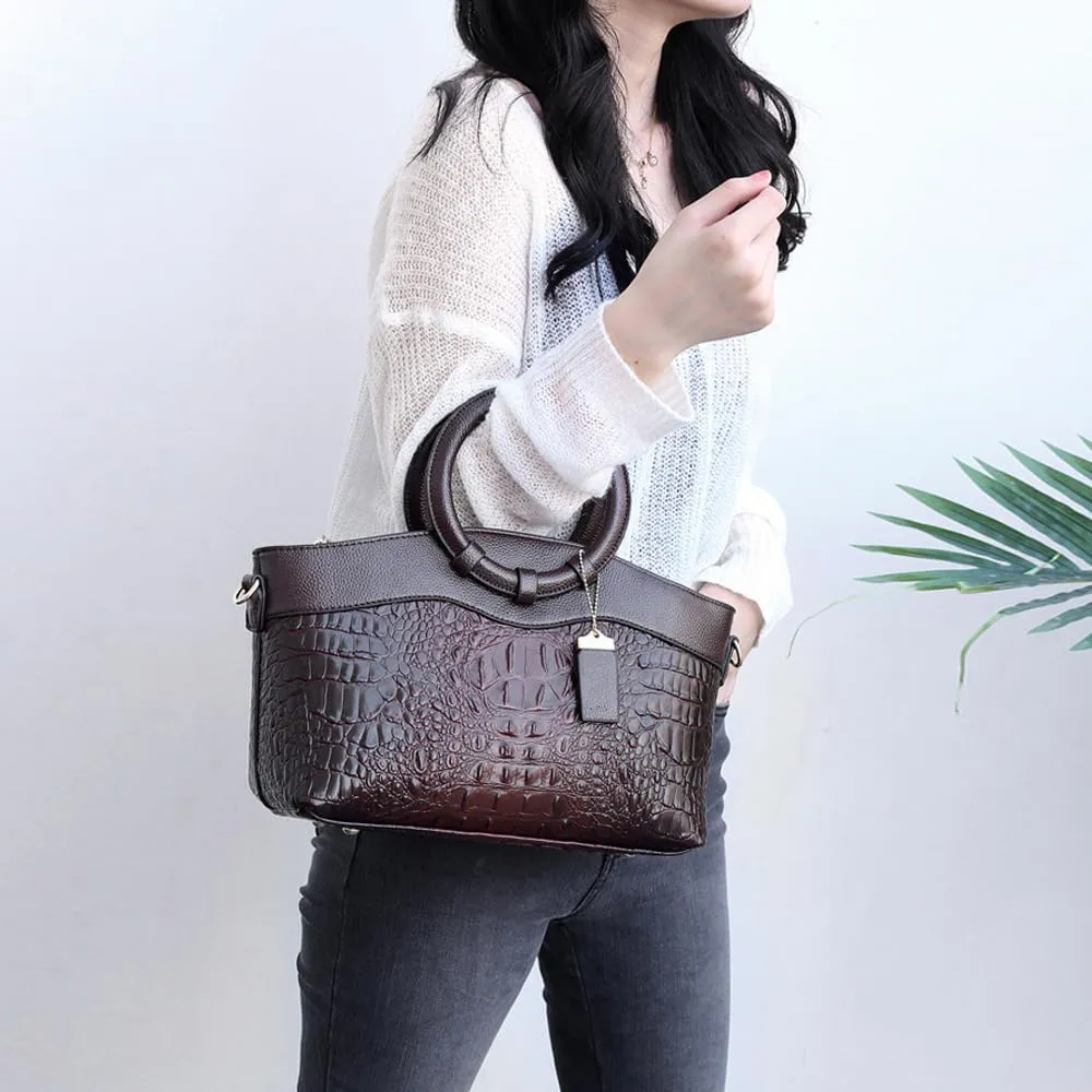 Women Handbags Tote Bags PU Leather Crocodile Pattern Purse Top Circular Handle Handbag Ladies Satchel Shoulder Bag