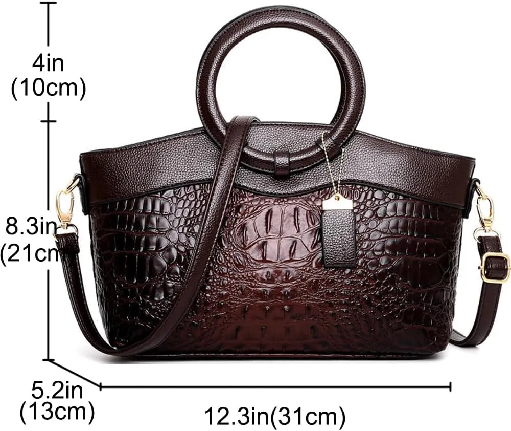 Women Handbags Tote Bags PU Leather Crocodile Pattern Purse Top Circular Handle Handbag Ladies Satchel Shoulder Bag