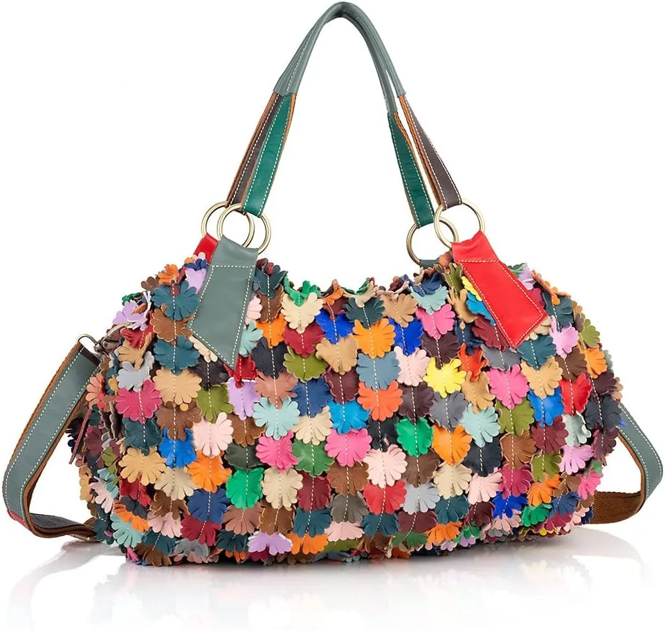Women Multicolor Hobo Handbag Multi-Floral Tote Purse Leather Shoulder Satchels
