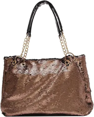 Women Patent Hobos Shiny Top-Handle Bags Chain Handbags Large Shoulder Bags for Ladies Sequin Purse