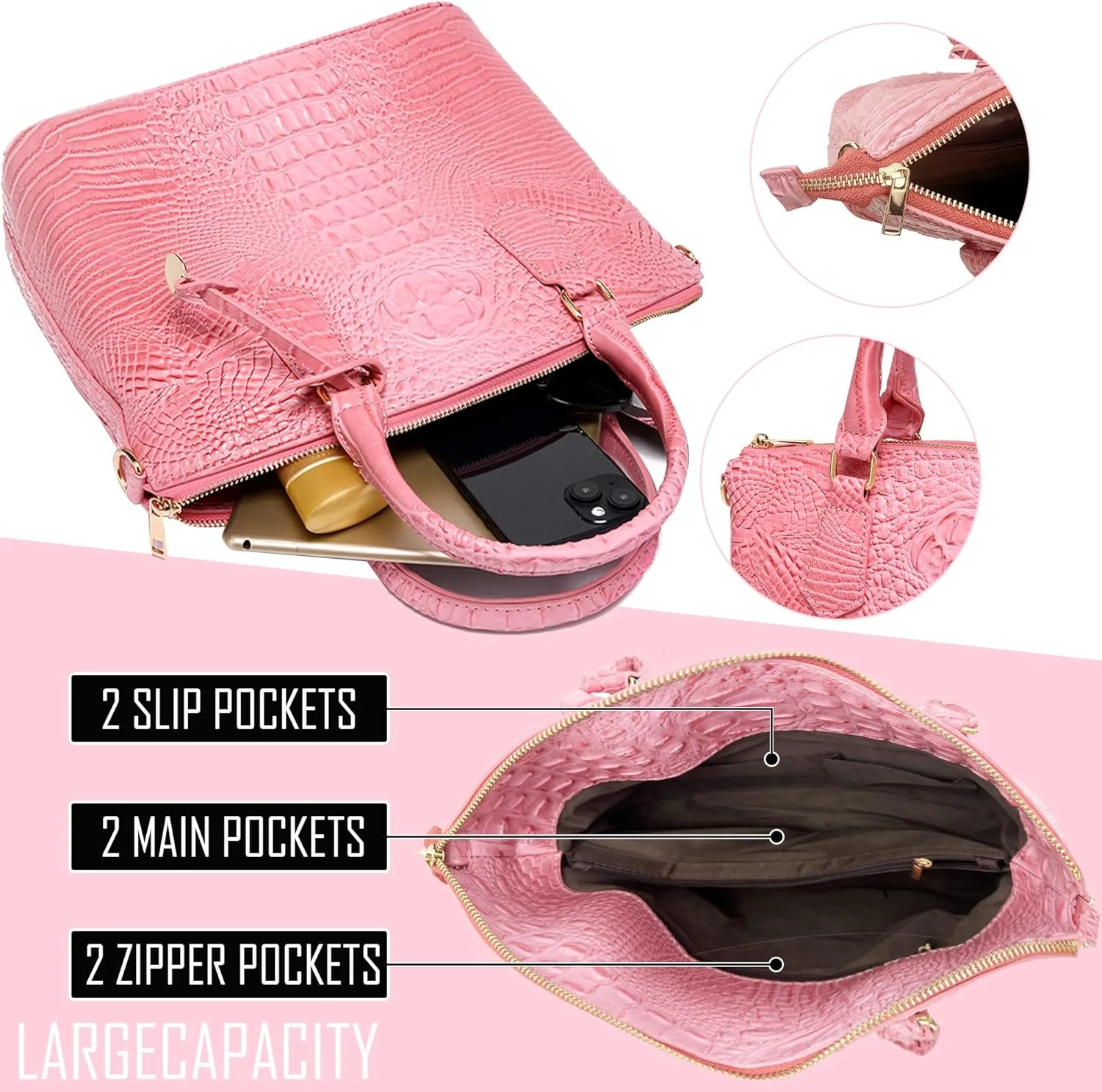 Women Purse Satchel Bag Long Crossbody Classy Tote Bag Top Handle Vegan Leather Ladies Handbags Embossed Pattern