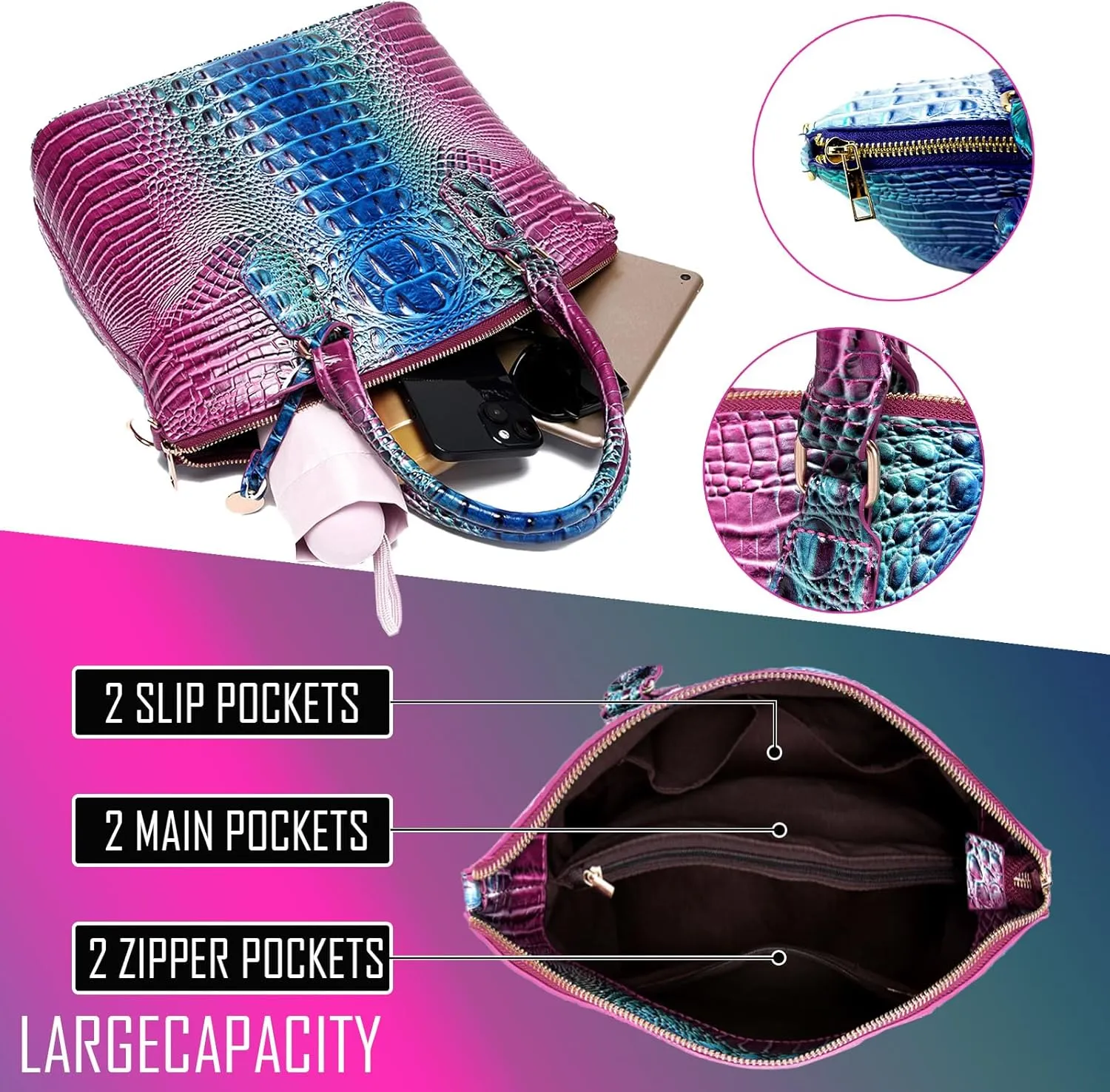 Women Purse Satchel Bag Long Crossbody Classy Tote Bag Top Handle Vegan Leather Ladies Handbags Embossed Pattern