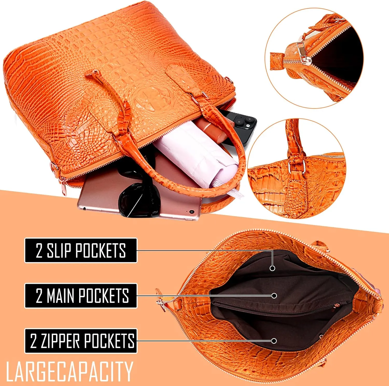 Women Purse Satchel Bag Long Crossbody Classy Tote Bag Top Handle Vegan Leather Ladies Handbags Embossed Pattern