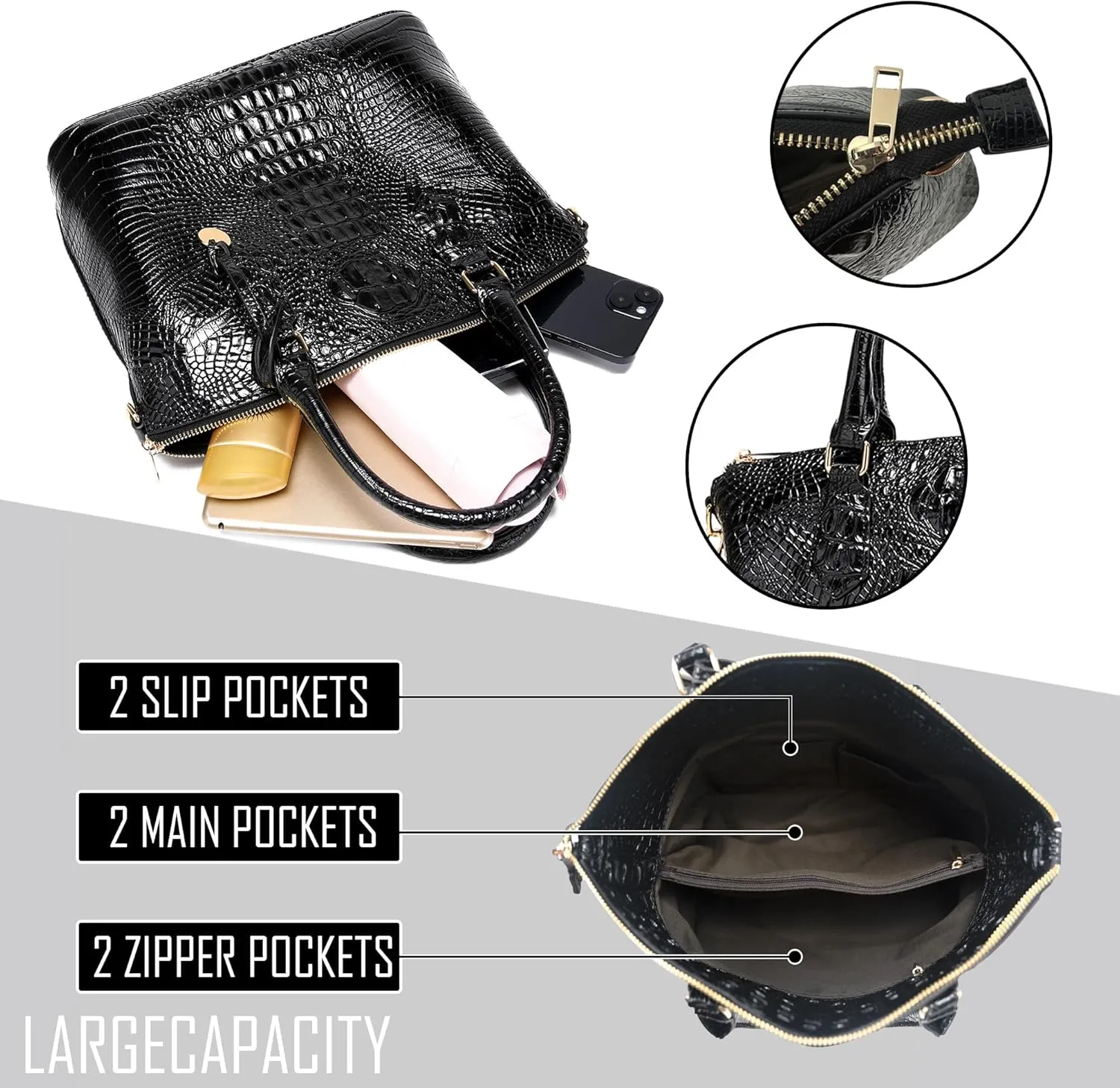 Women Purse Satchel Bag Long Crossbody Classy Tote Bag Top Handle Vegan Leather Ladies Handbags Embossed Pattern