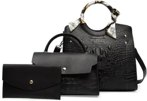 Women Retro Round Handle Bag Crocodile Pattern Shoulder Crossbody Bags 3pcs