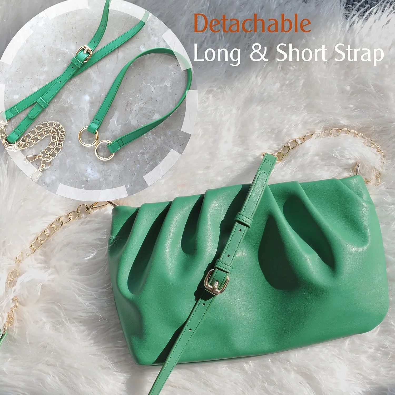 Women Ruched Shoulder Handbag Cloud Pouch Hobo Bag Convertible Clutch Soft Vegan Leather Cross body Bag