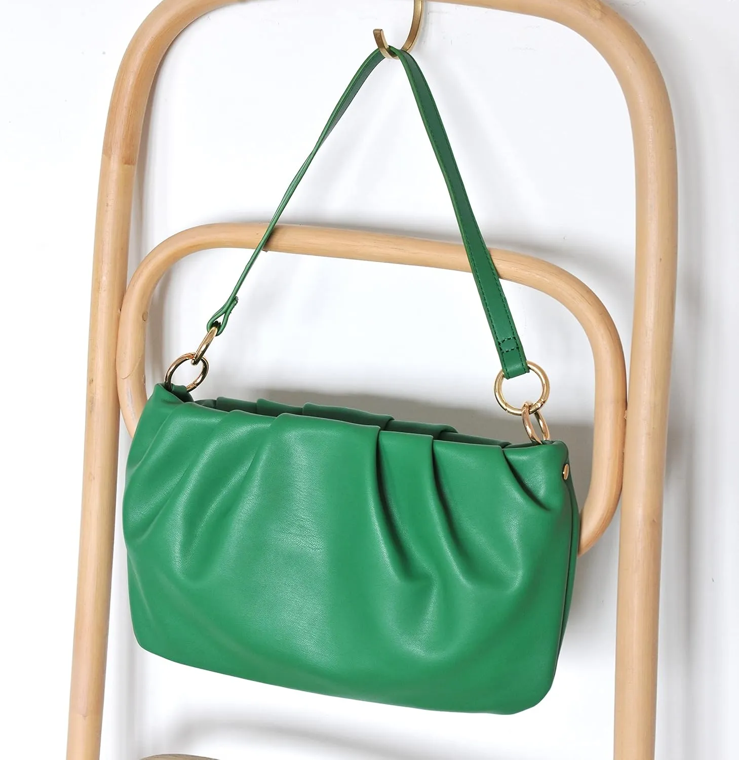 Women Ruched Shoulder Handbag Cloud Pouch Hobo Bag Convertible Clutch Soft Vegan Leather Cross body Bag