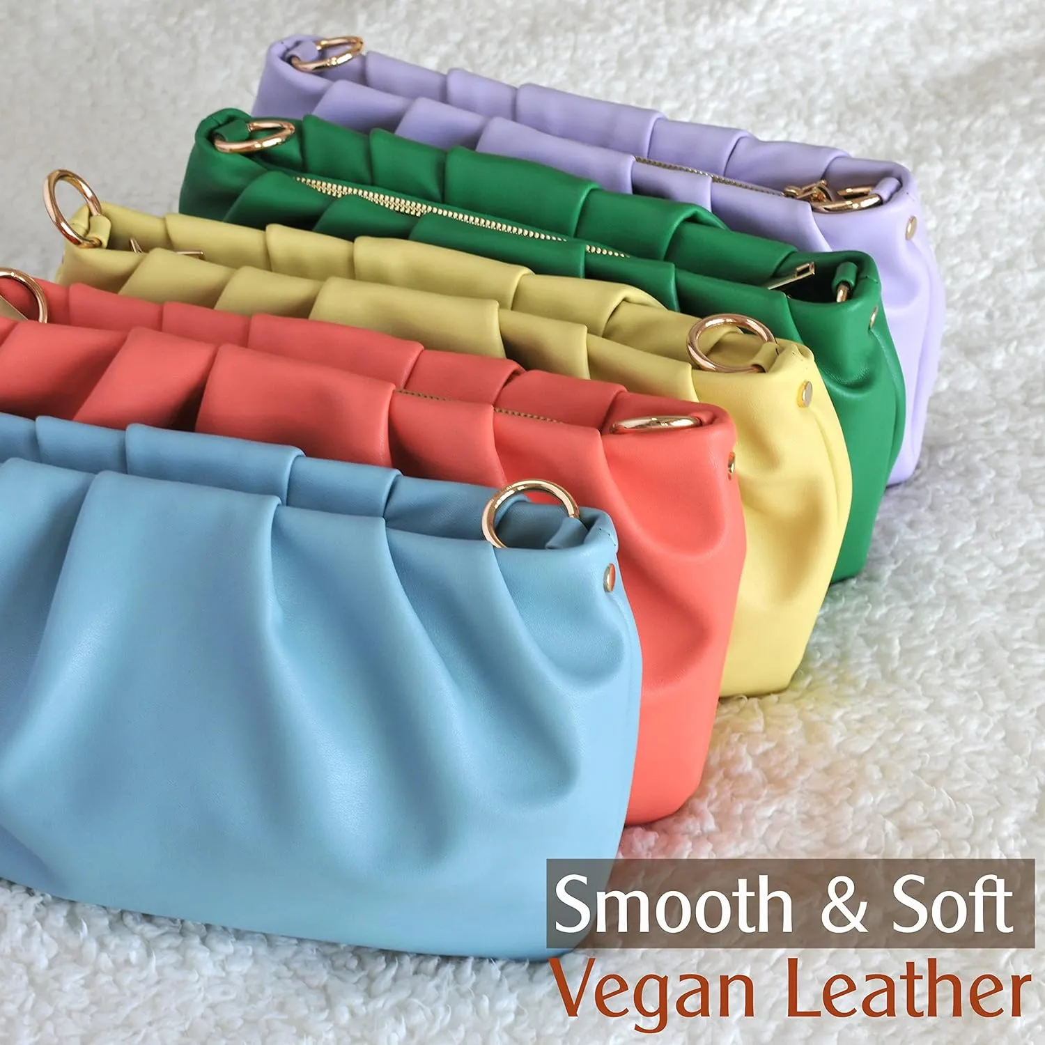 Women Ruched Shoulder Handbag Cloud Pouch Hobo Bag Convertible Clutch Soft Vegan Leather Cross body Bag