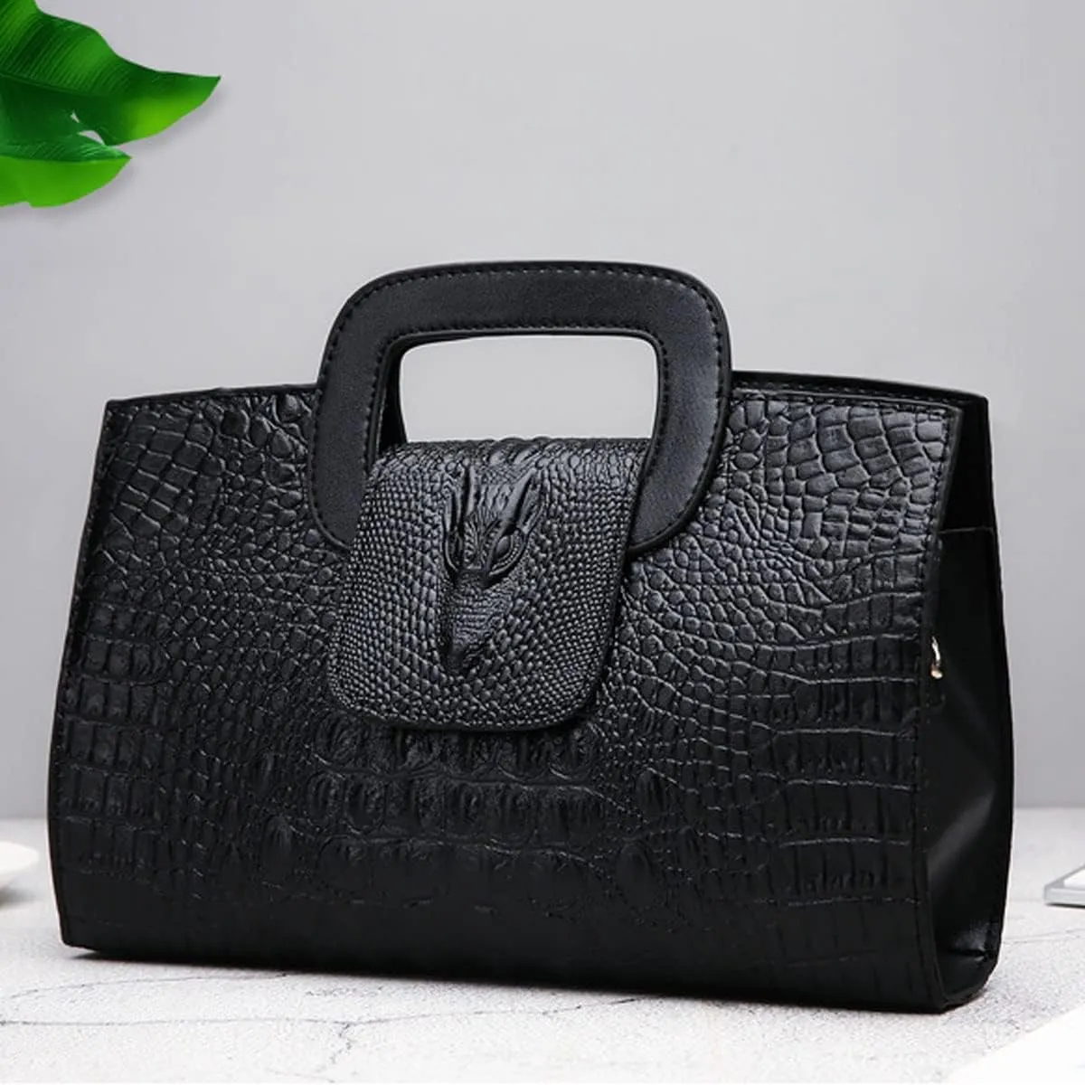 Women Satchel Handbag Crocodile Pattern Shoulder Bag Embossed Fuax Leather Purse Long Tote Top-Handle Bag