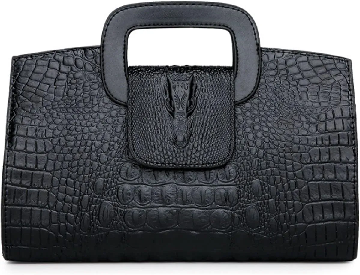 Women Satchel Handbag Crocodile Pattern Shoulder Bag Embossed Fuax Leather Purse Long Tote Top-Handle Bag
