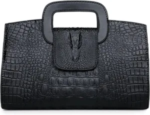 Women Satchel Handbag Crocodile Pattern Shoulder Bag Embossed Fuax Leather Purse Long Tote Top-Handle Bag